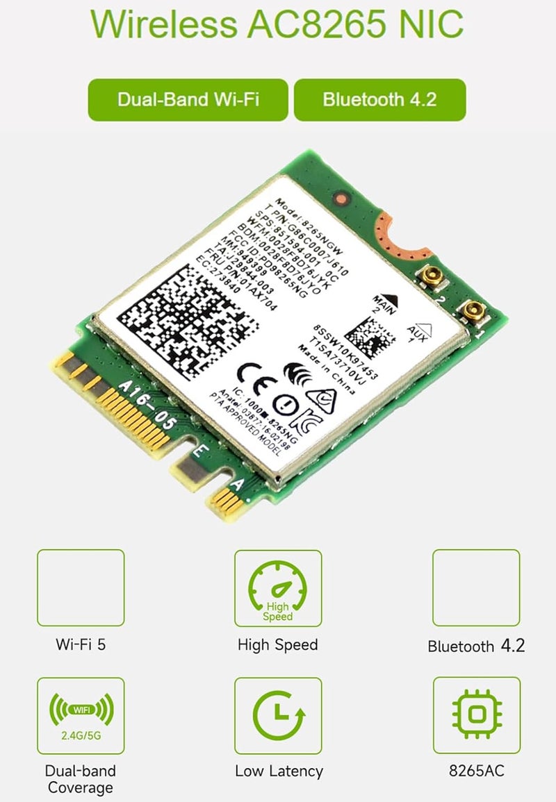 Waveshare Dual-Band Wireless-AC8265NGW Wireless-AC NGFF WiFi Adapter with Bluetooth 4.2, 2.4GHz 300Mbps & 5GHz 867Mbps Wireless Network Card, Compatible with Linux, Windows 10/11 - Image 2